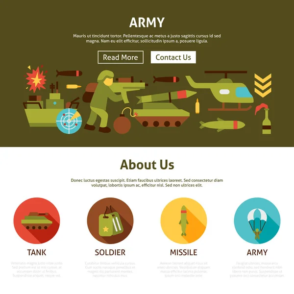 Army Website Design Vektorová Ilustrace Vojenských Symbolů — Stockový vektor