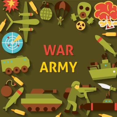 Savaş Ordusu Şablon Posteri. Askeri Sembollerin Vektör İllüstrasyonu.