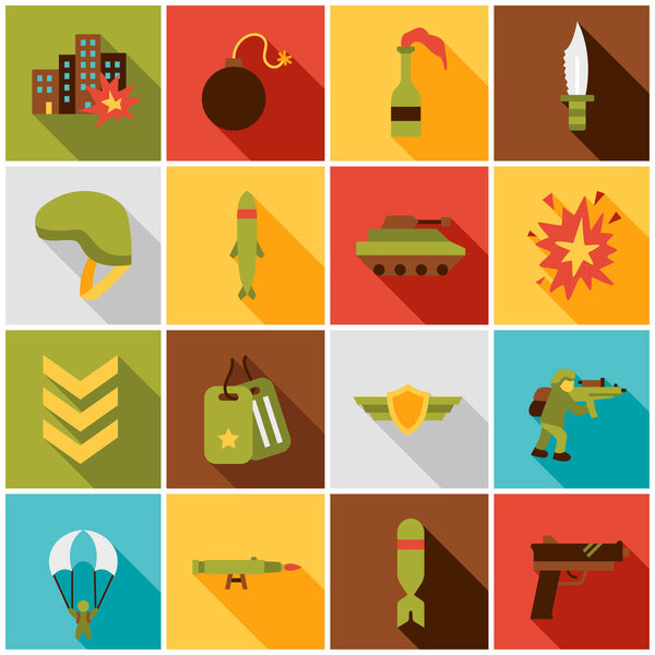 War Army Colorful Icons. Vector Illustration of Military Symbols.