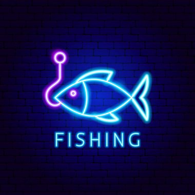 Balık Neon Etiketi. Balık Tanıtımının Vektör İllüstrasyonu.
