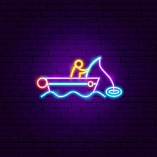 Fishing Boat Neon Sign Vector Illustration Sea Fisherman Promotion — Archivo Imágenes Vectoriales