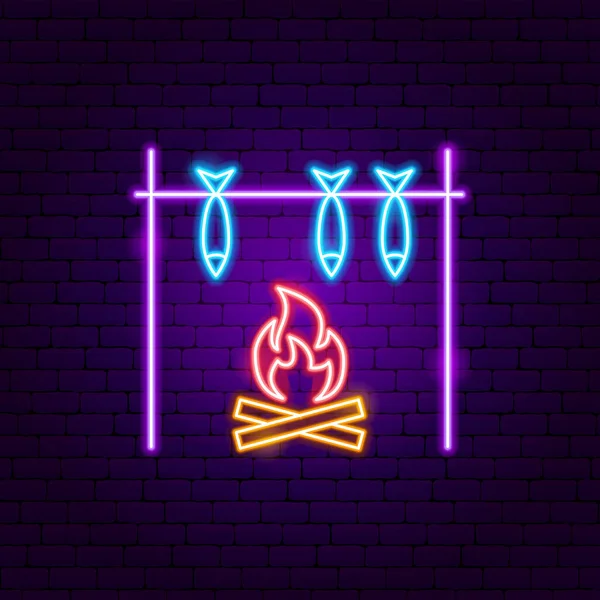 Fish Campfire Neon Sign Vector Illustration Fire Promotion — 스톡 벡터