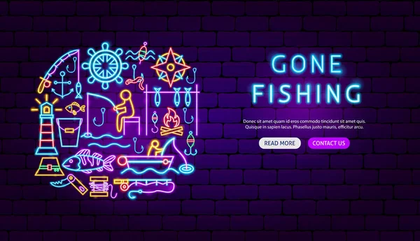 Fishing Neon Banner Design Vector Illustration Fish Promotion — Vettoriale Stock