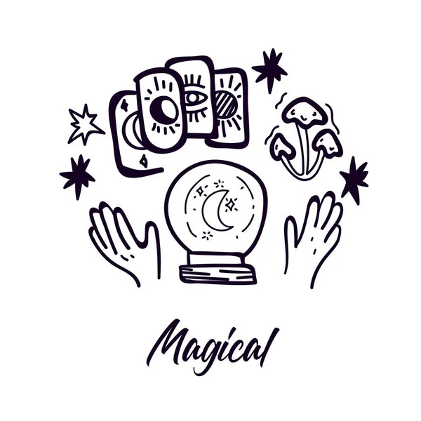 Magical Doodle Postcard Vector Illustration Mystery Witch Greeting Card — Wektor stockowy