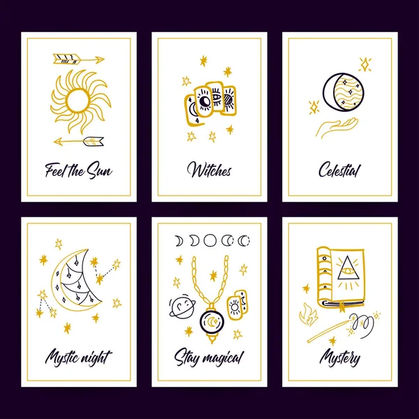 Magic Trendy Posters Vector Illustration Mystery Witch Greeting Cards — Stockvektor