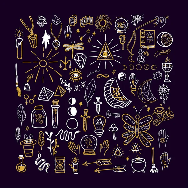 Magic Doodle Set Vector Illustration Mystery Objects Sketch Style — ストックベクタ