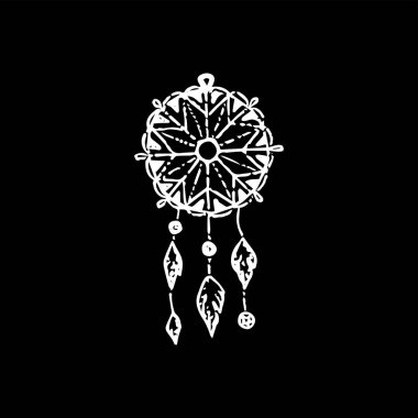 Rüya Avcısı Kara Dotwork. Elle çizilmiş nesnelerin Vektör İllüstrasyonu.