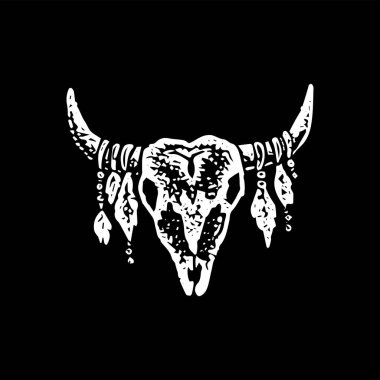 Bufalo Kafatası Kara Nokta. Elle çizilmiş nesnelerin Vektör İllüstrasyonu.