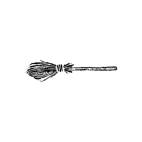 Witch Broom Dotwork Vector Illustration Hand Drawn Objects — Vetor de Stock