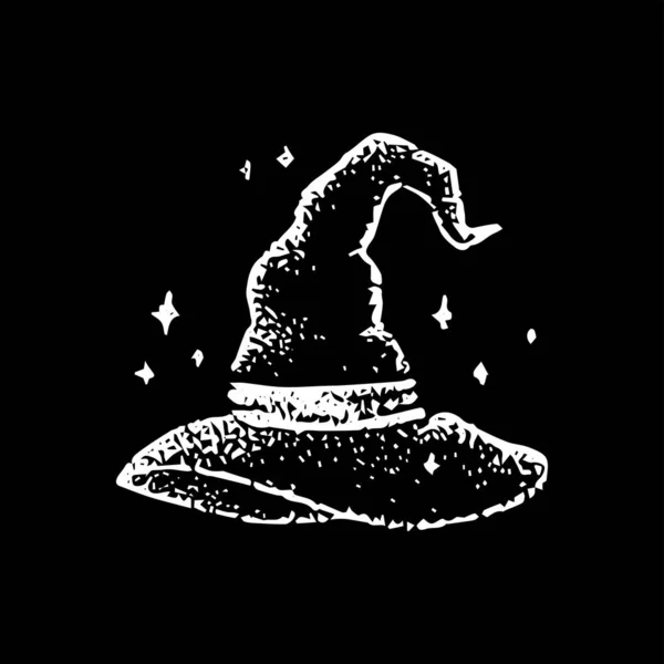 Witch Hat Black Dotwork Vector Illustration Hand Drawn Objects — Image vectorielle