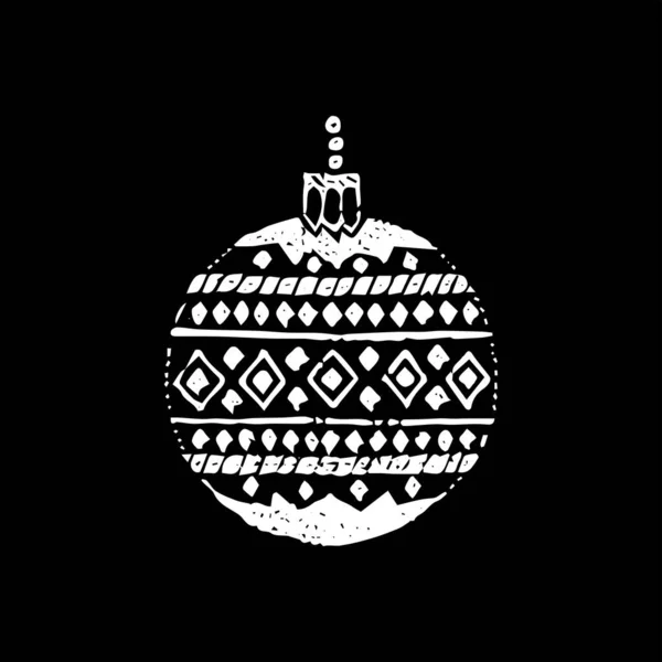 Decorative Christmas Ball Black Dotwork Vector Illustration Hand Drawn Objects — стоковый вектор