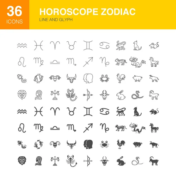 Zodiac Horoscope Line Web Glyph Icons Vector Illustration Chinese Year — Stock Vector