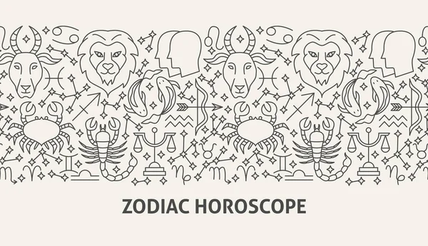 Zodiac Horoscope Banner Concept Vector Illustration Outline Design — Vetor de Stock