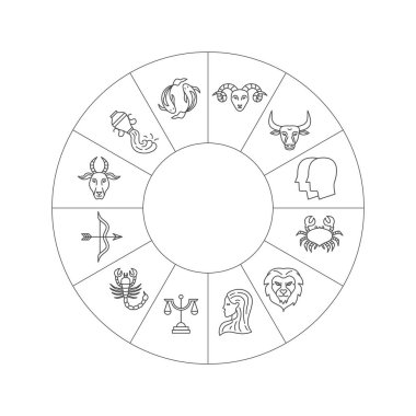 Line Zodiac Circle. Vector Thin Outline Symbols.