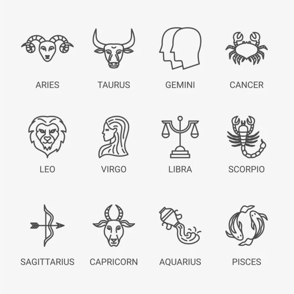 Horoscope Line Symbols Set Vector Thin Outline Signs — Stock Vector