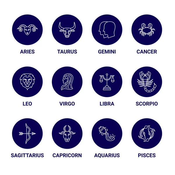 Horoscope Line Circles Set Vector Thin Outline Symbols — Stock Vector