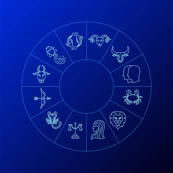 Μπλε Γραμμή Zodiac Κύκλος Διανυσματικά Λεπτά Σύμβολα Περίγραμμα — Διανυσματικό Αρχείο