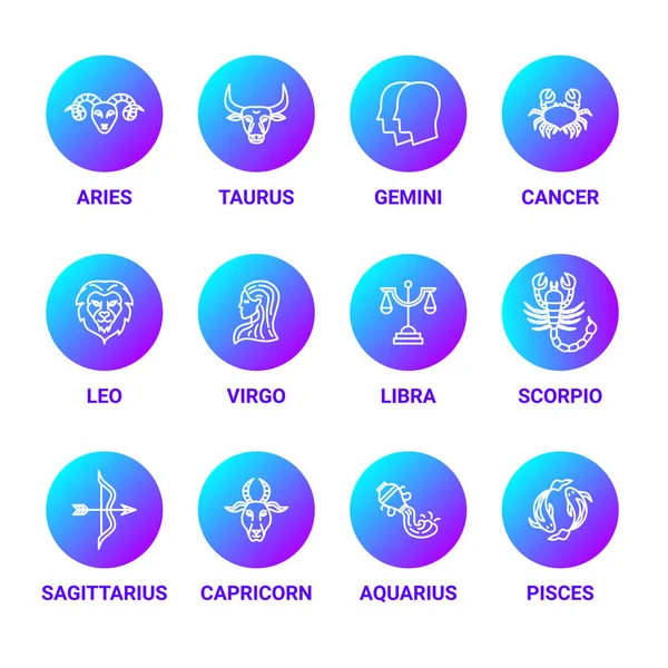 Horoscope Line Icons Set Colorful Vector Thin Outline Symbols — Stock Vector
