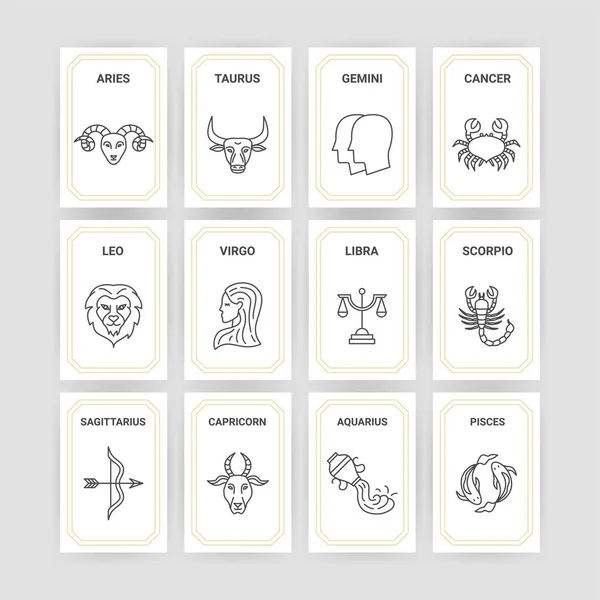 Ωροσκόπιο Zodiac Cards Εικονογράφηση Διανυσμάτων Των Μίνι Προτύπων Εγγράφου — Διανυσματικό Αρχείο