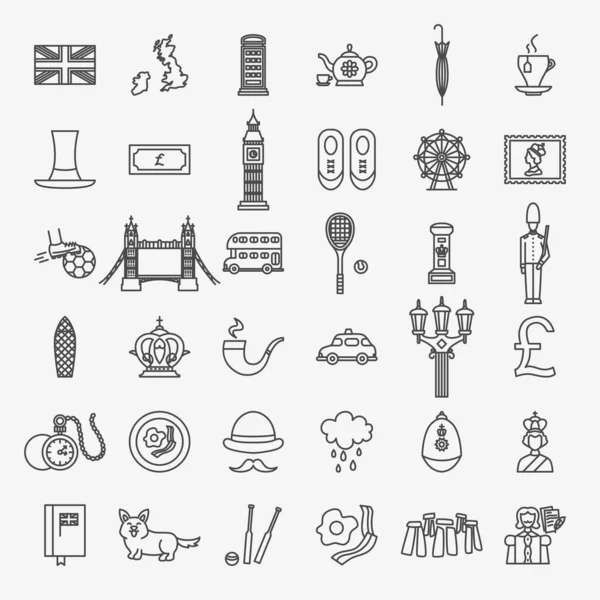 Great Britain England Line Icons Set Vector Thin Outline Europe — Stock Vector