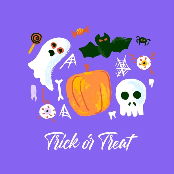 Şaka mı şeker mi kartpostalı. Gizem ve Cadı Tebrik Kartlarının Vektör İllüstrasyonu.