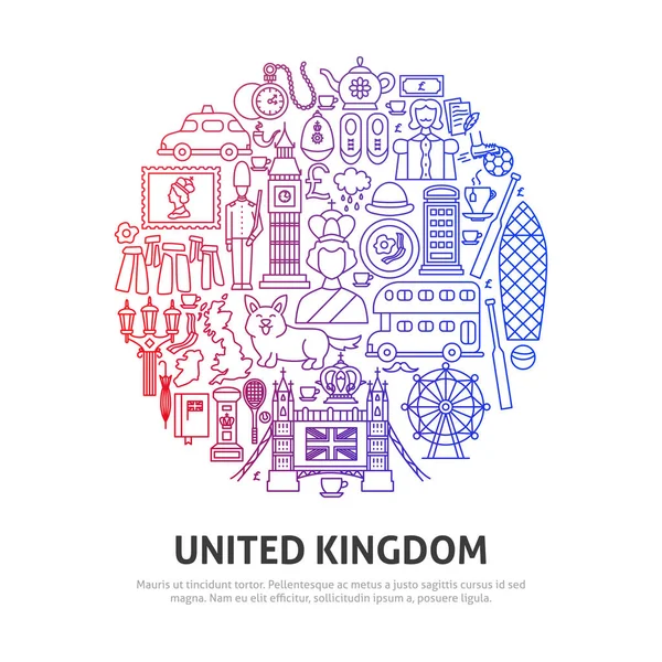 United Kingdom Circle Concept Vektorová Ilustrace Návrhu Osnovy — Stockový vektor
