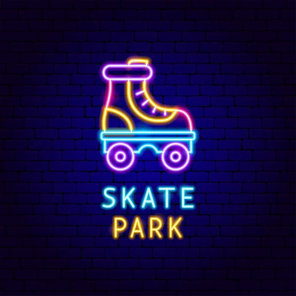 Skate Park Neon Label Ilustración Vectorial Objetos Brillantes Del Deporte — Archivo Imágenes Vectoriales