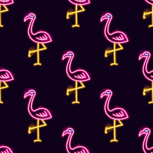 Padrão Néon Sem Costura Flamingo Ilustração Vetorial Fundo Brilhante — Vetor de Stock