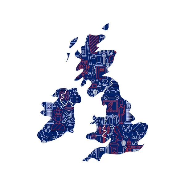 Σύνορα Της Γραμμής Της Μεγάλης Βρετανίας Εικονογράφηση Διάνυσμα Του Εθνικού — Διανυσματικό Αρχείο