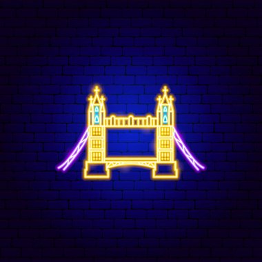 Kule Köprüsü Neon tabelası. Ülke Ulusal Tanıtımının Vektör İllüstrasyonu.