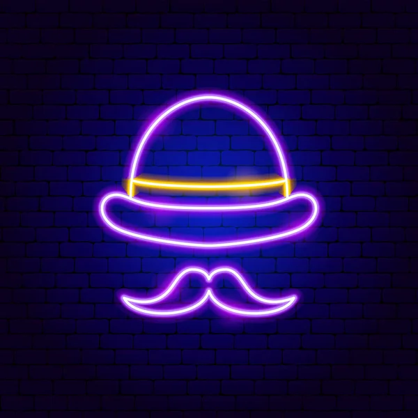 English Man Hat Moustache Neon Sign Vektorová Ilustrace Národní Propagace — Stockový vektor