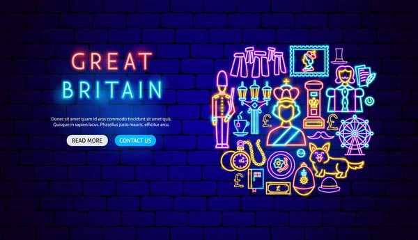 England Velká Británie Neon Banner Design Vektorová Ilustrace Národní Propagace — Stockový vektor