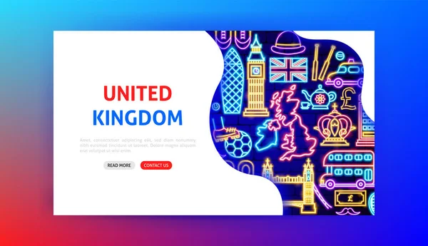 Μεγάλη Βρετανία Neon Landing Page Εικονογράφηση Διάνυσμα Της Εθνικής Προώθησης — Διανυσματικό Αρχείο