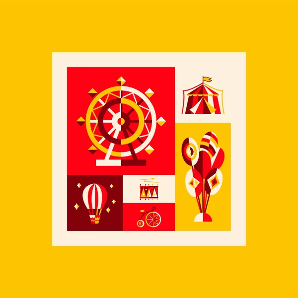 Цирк Плоских Символів Векторна Ілюстрація Розважальних Єктів — стоковий вектор