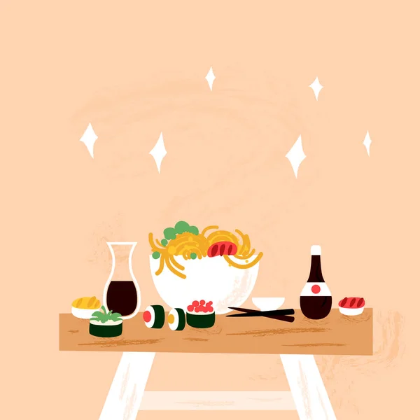 Sushi Tafel Menu Vector Illustratie Van Japanse Aziatische Voedsel — Stockvector