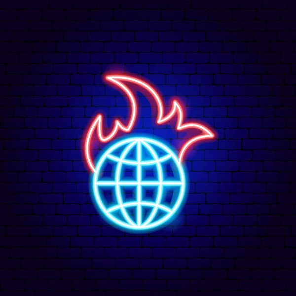 Znak Neonu Oteplování Země Vektorová Ilustrace Bezpečného Symbolu Přírody — Stockový vektor