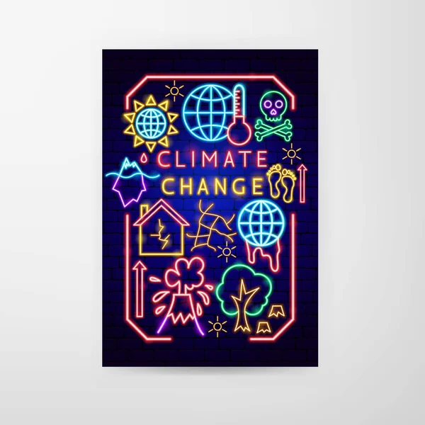 Neon Flyer Zum Klimawandel Vektor Illustration Von Nature Safe Symbol — Stockvektor