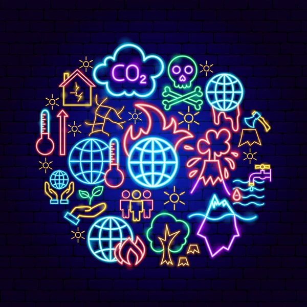 Global Warming Neon Concept Illustration Vectorielle Nature Symbole Sûr — Image vectorielle