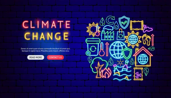 Changement Climatique Neon Banner Design Illustration Vectorielle Nature Symbole Sûr — Image vectorielle