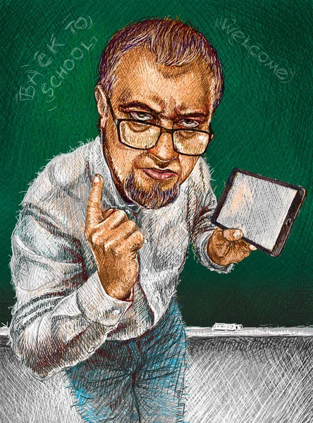 El profesor con la tableta Imágenes de stock libres de derechos