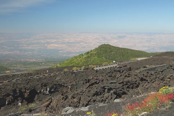 Wulkan na stoku i doliny. Etna, Sycylia, Włochy — Zdjęcie stockowe