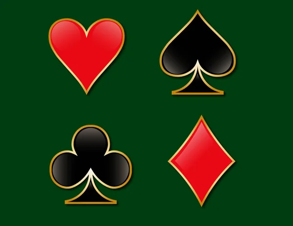 カジノベクトルは黄金の要素に適しています ハート ダイヤモンド クラブ スペード 4枚のポーカーカード — ストックベクタ