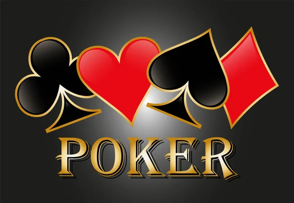 Poker vektörü altın elementlerle uyumlu. Kupa, Karo, Sinek, Maça. Dört poker kartı.