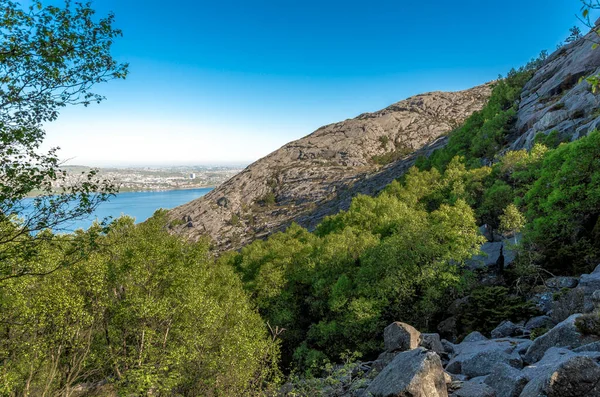 Smuk Udsigt Til Skråninger Lifjel Gandsfjord Stavanger Forstæder Fra Vandretur - Stock-foto