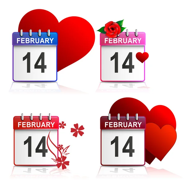 Set calendarios San Valentín - fondo blanco — Vector de stock