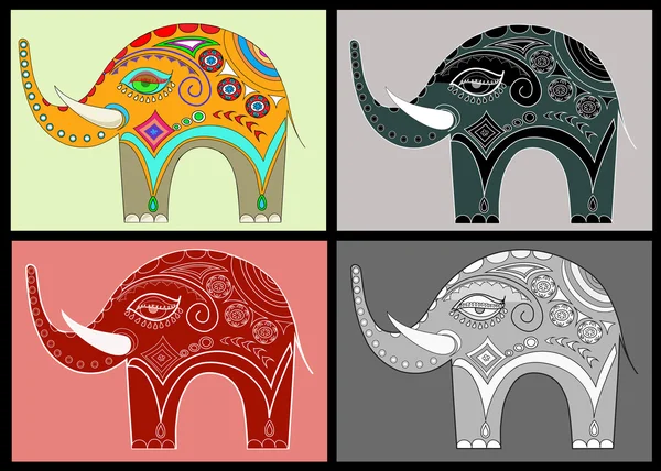 Set ornamental gajah - Stok Vektor