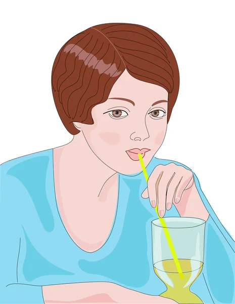 Chica bebiendo jugo — Vector de stock