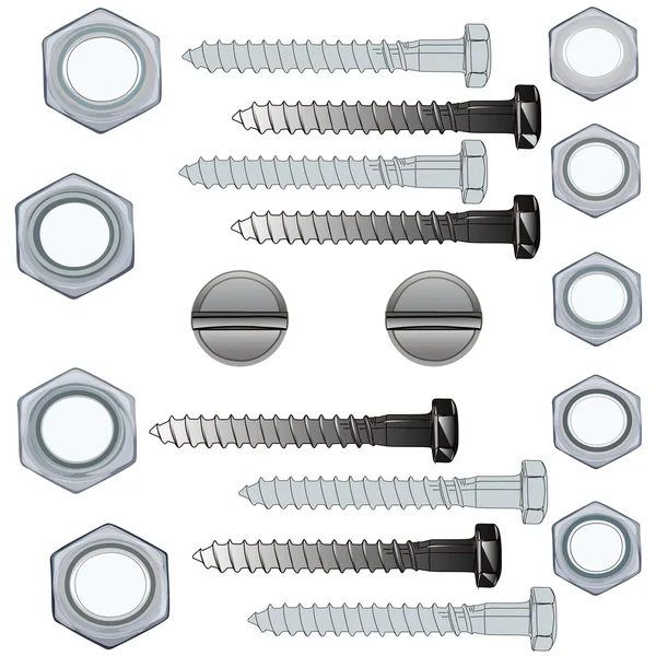 Conjunto de parafusos e porcas —  Vetores de Stock