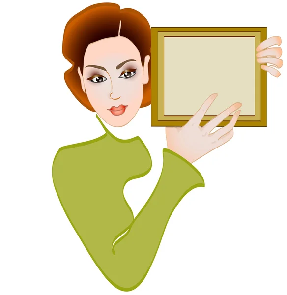 Young woman shows a sign — Stock Vector