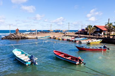 hanga roa Harbour easter Island renkli tekneler